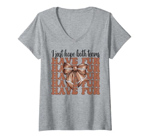 Damen American Football Girl Mom Ich hoffe nur, dass beide Teams Spaß haben T-Shirt mit V-Ausschnitt Damen American Football Girl Mom Ich hoffe nur, dass beide Teams Spaß haben T-Shirt mit V-Ausschnitt von Womens Coquette Bow American Football Player Gifts