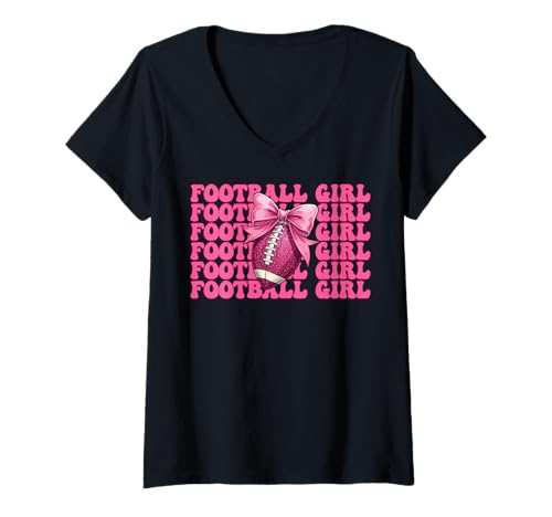 Damen Football Girl American Football T-Shirt mit V-Ausschnitt Damen Football Girl American Football T-Shirt mit V-Ausschnitt von Womens Coquette Bow American Football Player Gifts