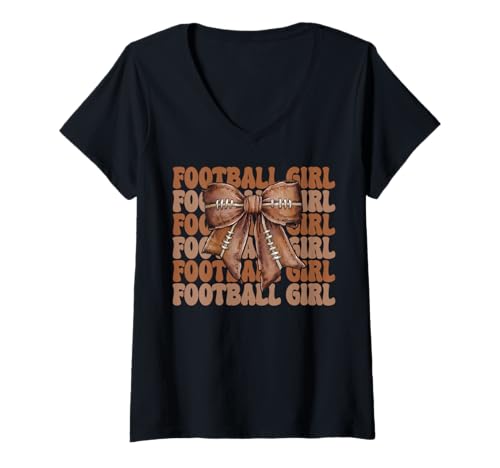 Damen Football-Mädchen American Football-Mädchen Coquette T-Shirt mit V-Ausschnitt Damen Football-Mädchen American Football-Mädchen Coquette T-Shirt mit V-Ausschnitt von Womens Coquette Bow American Football Player Gifts