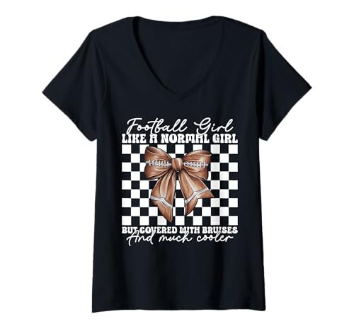 Damen Football-Mädchen wie ein normales Mädchen American Football-Mädchen Mama T-Shirt mit V-Ausschnitt Damen Football-Mädchen wie ein normales Mädchen American Football-Mädchen Mama T-Shirt mit V-Ausschnitt von Womens Coquette Bow American Football Player Gifts