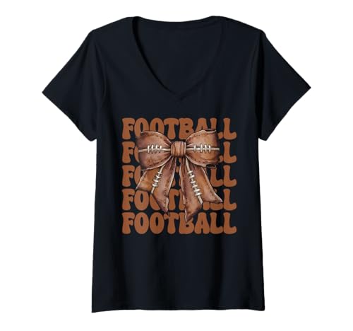 Damen Fußball American Football Mädchen Mama Muttertag Kokette T-Shirt mit V-Ausschnitt Damen Fußball American Football Mädchen Mama Muttertag Kokette T-Shirt mit V-Ausschnitt von Womens Coquette Bow American Football Player Gifts