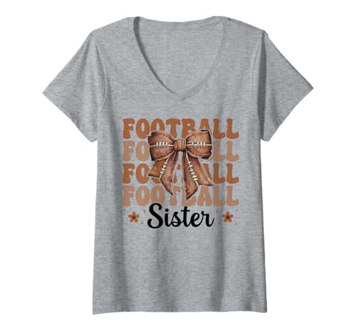 Damen Fußball Schwester American Football Girl Kokette Schleife T-Shirt mit V-Ausschnitt Damen Fußball Schwester American Football Girl Kokette Schleife T-Shirt mit V-Ausschnitt von Womens Coquette Bow American Football Player Gifts