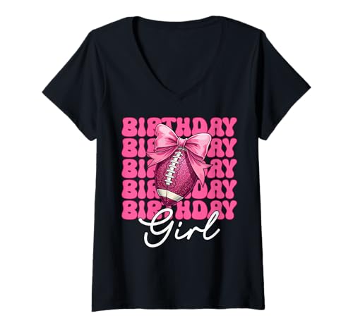 Damen Geburtstag Mädchen American Football Girl T-Shirt mit V-Ausschnitt Damen Geburtstag Mädchen American Football Girl T-Shirt mit V-Ausschnitt von Womens Coquette Bow American Football Player Gifts