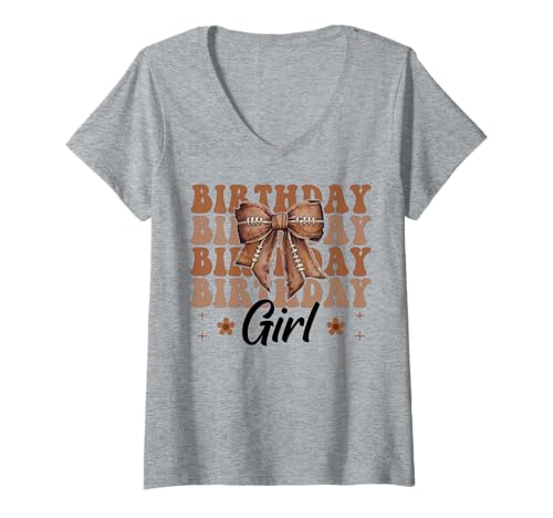 Damen Geburtstag Mädchen American Football Mädchen Kokette T-Shirt mit V-Ausschnitt Damen Geburtstag Mädchen American Football Mädchen Kokette T-Shirt mit V-Ausschnitt von Womens Coquette Bow American Football Player Gifts