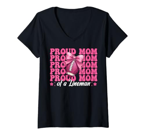Damen Stolze Mutter eines Lineman American Football-Mama Muttertag T-Shirt mit V-Ausschnitt von Womens Coquette Bow American Football Player Gifts