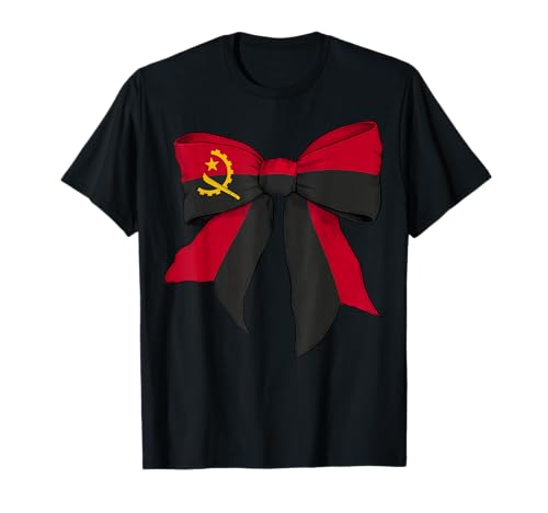 Kokettenschleifenband mit angolanischer Pride-Flagge für Mädchen T-Shirt Kokettenschleifenband mit angolanischer Pride-Flagge für Mädchen T-Shirt von Womens Coquette Bow Angola Heritage Flag Gifts