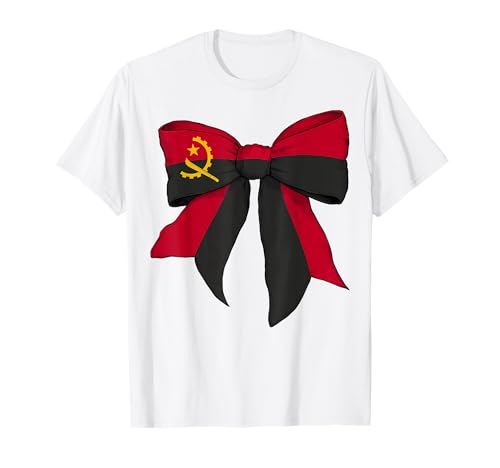 Kokettenschleifenband mit angolanischer Pride-Flagge für Mädchen T-Shirt Kokettenschleifenband mit angolanischer Pride-Flagge für Mädchen T-Shirt von Womens Coquette Bow Angola Heritage Flag Gifts