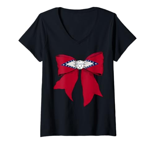 Damen Kokettenschleifenband mit der Flagge des Bundesstaates Arkansas für Mädchen T-Shirt mit V-Ausschnitt Damen Kokettenschleifenband mit der Flagge des Bundesstaates Arkansas für Mädchen T-Shirt mit V-Ausschnitt von Womens Coquette Bow Arkansas Heritage Flag Gifts