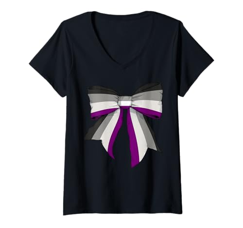 Damen Asexual Pride Flag Ace LGBTQ Coquette Bow für Mädchen T-Shirt mit V-Ausschnitt Damen Asexual Pride Flag Ace LGBTQ Coquette Bow für Mädchen T-Shirt mit V-Ausschnitt von Womens Coquette Bow Asexual Pride LGBTQ Gifts