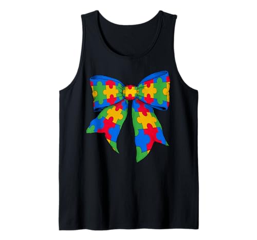 Autismus-Bewusstsein Autistische Puzzleteile Mama Papa Lehrer Mädchen Tank Top von Womens Coquette Bow Autism Awareness Gifts
