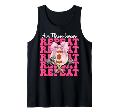 Axt Werfen Axt Werfer Mädchen Mama Ziel Werfen Schwören Wiederholen Tank Top von Womens Coquette Bow Axe Throwing Axe Thrower Gifts