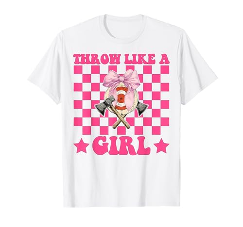 Werfen Sie wie ein Mädchen Axt Werfen Axt Werfer Mutter Muttertag T-Shirt von Womens Coquette Bow Axe Throwing Axe Thrower Gifts
