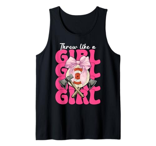 Werfen Sie wie ein Mädchen Axt Werfen Axt Werfer Mutter Muttertag Tank Top von Womens Coquette Bow Axe Throwing Axe Thrower Gifts