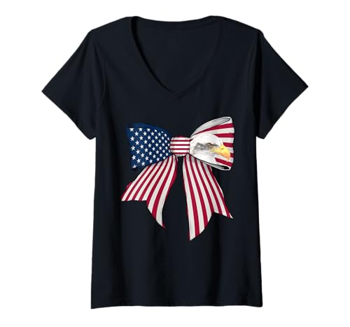 Damen Weißkopfseeadler Vogel USA Flagge 4. Juli Patriotisch Amerikanisch T-Shirt mit V-Ausschnitt Damen Weißkopfseeadler Vogel USA Flagge 4. Juli Patriotisch Amerikanisch T-Shirt mit V-Ausschnitt von Womens Coquette Bow Bald Eagle Bird Gifts