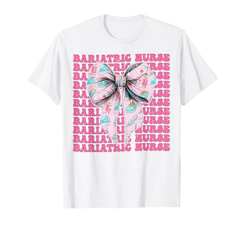 Bariatrische Krankenschwester, RN Girl, Kokettenschleife, rosafarbenes Band T-Shirt von Womens Coquette Bow Bariatric Nurse Nursing Gifts