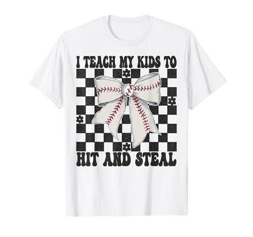 Baseball-Mama Muttertag Ich bringe meinen Kindern das Schlagen und Stehlen bei T-Shirt Baseball-Mama Muttertag Ich bringe meinen Kindern das Schlagen und Stehlen bei T-Shirt von Womens Coquette Bow Baseball Player Gifts
