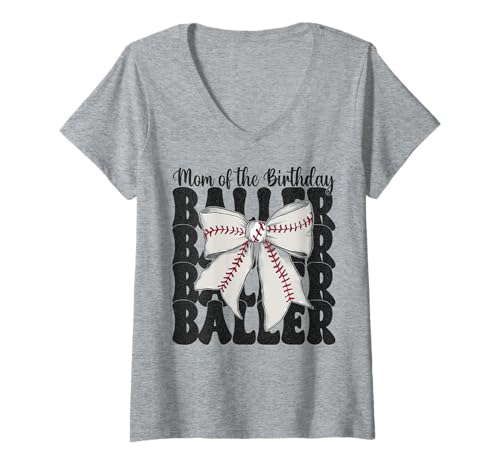 Damen Baseball-Mama Coquette Bow Mama des Geburtstagsballers T-Shirt mit V-Ausschnitt Damen Baseball-Mama Coquette Bow Mama des Geburtstagsballers T-Shirt mit V-Ausschnitt von Womens Coquette Bow Baseball Player Gifts