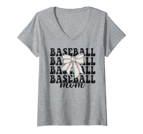 Damen Baseball Mom Baseball Mama Muttertag Kokette Schleife T-Shirt mit V-Ausschnitt Damen Baseball Mom Baseball Mama Muttertag Kokette Schleife T-Shirt mit V-Ausschnitt von Womens Coquette Bow Baseball Player Gifts