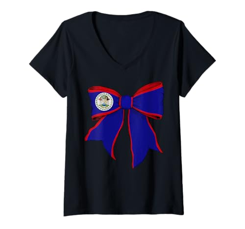 Damen Kokettenschleifenband mit Belize-Flagge für Mädchen T-Shirt mit V-Ausschnitt Damen Kokettenschleifenband mit Belize-Flagge für Mädchen T-Shirt mit V-Ausschnitt von Womens Coquette Bow Belize Heritage Flag Gifts