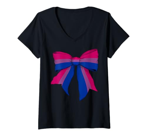 Damen Bisexual Pride Bi Flag LGBTQ Girl Kokette Bow T-Shirt mit V-Ausschnitt Damen Bisexual Pride Bi Flag LGBTQ Girl Kokette Bow T-Shirt mit V-Ausschnitt von Womens Coquette Bow Bisexual Pride LGBTQ Gifts