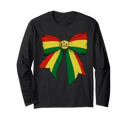 Bolivien Bolivian Pride Flag Girl Coquette Bow Ribbon Langarmshirt Bolivien Bolivian Pride Flag Girl Coquette Bow Ribbon Langarmshirt von Womens Coquette Bow Bolivia Heritage Flag Gifts
