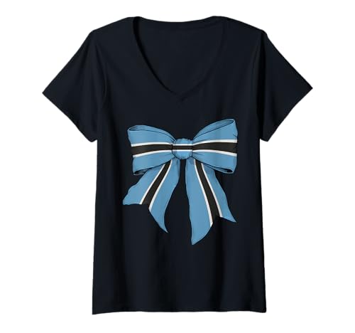 Damen Botswana Botswana Pride Flag Coquette Schleifenband für Mädchen T-Shirt mit V-Ausschnitt Damen Botswana Botswana Pride Flag Coquette Schleifenband für Mädchen T-Shirt mit V-Ausschnitt von Womens Coquette Bow Botswana Heritage Flag Gifts