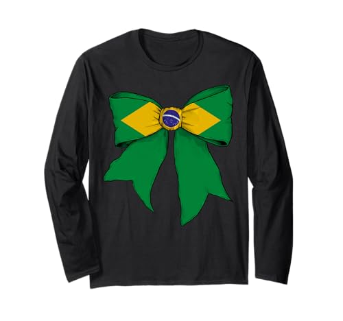 Brasilien Brasilien Pride Flagge Mädchen Kokette Schleife Band Langarmshirt Brasilien Brasilien Pride Flagge Mädchen Kokette Schleife Band Langarmshirt von Womens Coquette Bow Brazil Heritage Flag Gifts