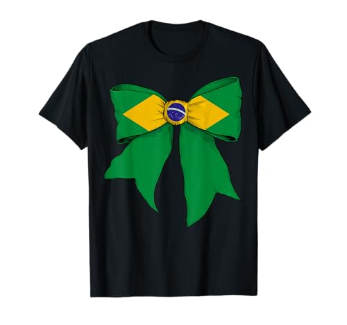 Brasilien Brasilien Pride Flagge Mädchen Kokette Schleife Band T-Shirt Brasilien Brasilien Pride Flagge Mädchen Kokette Schleife Band T-Shirt von Womens Coquette Bow Brazil Heritage Flag Gifts