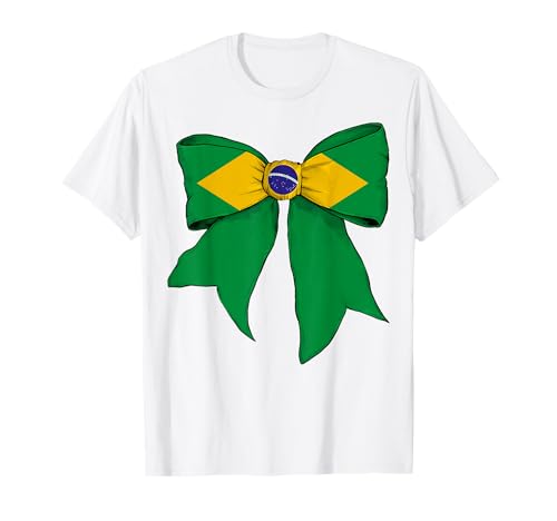 Brasilien Brasilien Pride Flagge Mädchen Kokette Schleife Band T-Shirt Brasilien Brasilien Pride Flagge Mädchen Kokette Schleife Band T-Shirt von Womens Coquette Bow Brazil Heritage Flag Gifts