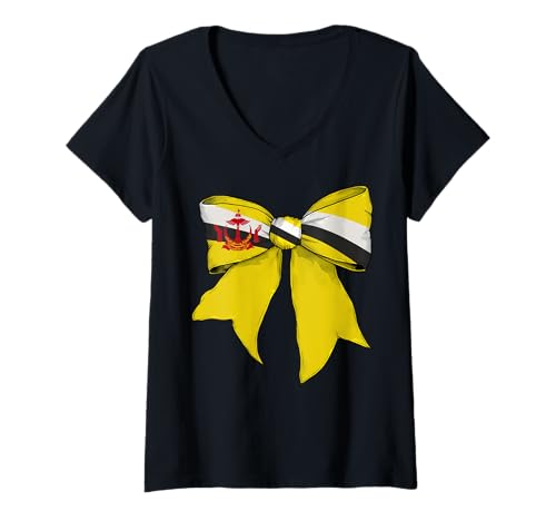Damen Kokettenschleifenband mit Flagge von Brunei Brunei, für Mädchen T-Shirt mit V-Ausschnitt von Womens Coquette Bow Brunei Heritage Flag Gifts