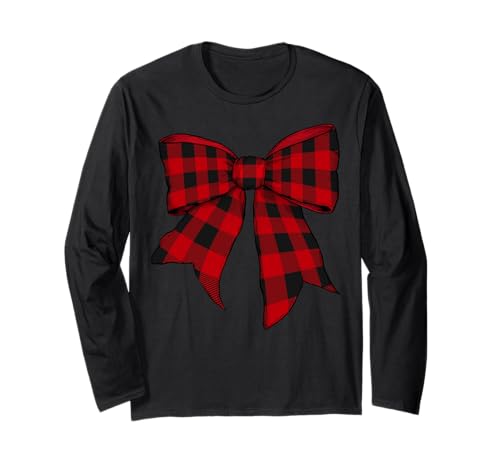 Buffalo Schottenkaro rot schwarz kariert Mädchen Kokette Schleife Langarmshirt von Womens Coquette Bow Buffalo Tartan Plaid Gifts
