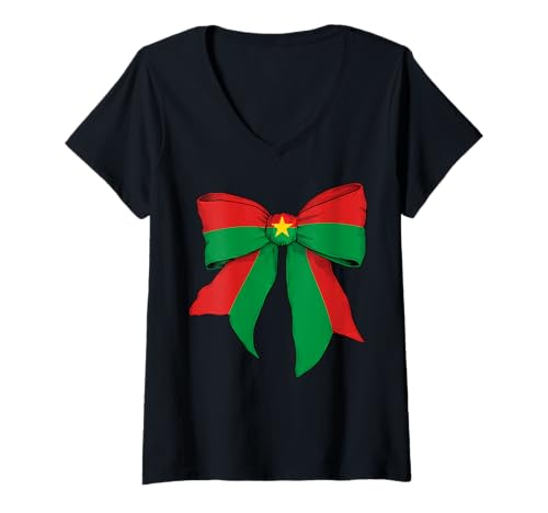 Damen Bulgarien Bulgarian Pride Flag Girl Coquette Bow Ribbon T-Shirt mit V-Ausschnitt von Womens Coquette Bow Bulgaria Heritage Flag Gifts