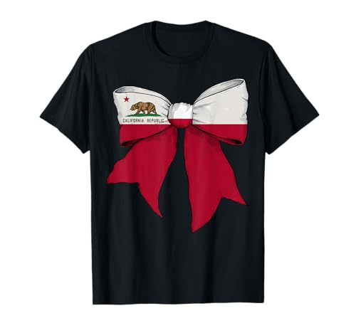 Schleifenband mit kalifornischer Staatsflagge für Mädchen T-Shirt von Womens Coquette Bow California Heritage Flag Gifts