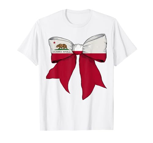 Schleifenband mit kalifornischer Staatsflagge für Mädchen T-Shirt von Womens Coquette Bow California Heritage Flag Gifts