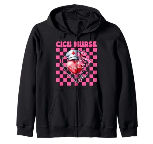 CICU Krankenschwester Herzkrankenschwester VICU ICU Kardiologie Mädchen Mama Kapuzenjacke CICU Krankenschwester Herzkrankenschwester VICU ICU Kardiologie Mädchen Mama Kapuzenjacke von Womens Coquette Bow Cardiac Nurse Cardiology Gifts