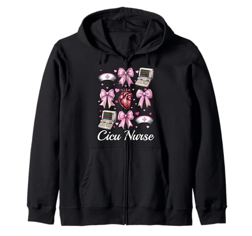CICU Krankenschwester Herzkrankenschwester VICU ICU Kardiologie Mädchen Mama Kapuzenjacke CICU Krankenschwester Herzkrankenschwester VICU ICU Kardiologie Mädchen Mama Kapuzenjacke von Womens Coquette Bow Cardiac Nurse Cardiology Gifts