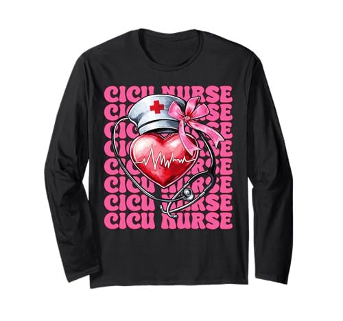 CICU Krankenschwester Herzkrankenschwester VICU ICU Kardiologie Mädchen Mama Langarmshirt CICU Krankenschwester Herzkrankenschwester VICU ICU Kardiologie Mädchen Mama Langarmshirt von Womens Coquette Bow Cardiac Nurse Cardiology Gifts