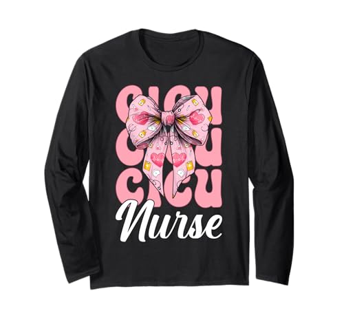 CICU Krankenschwester Herzkrankenschwester VICU ICU Kardiologie Mädchen Mama Langarmshirt CICU Krankenschwester Herzkrankenschwester VICU ICU Kardiologie Mädchen Mama Langarmshirt von Womens Coquette Bow Cardiac Nurse Cardiology Gifts