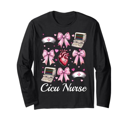 CICU Krankenschwester Herzkrankenschwester VICU ICU Kardiologie Mädchen Mama Langarmshirt CICU Krankenschwester Herzkrankenschwester VICU ICU Kardiologie Mädchen Mama Langarmshirt von Womens Coquette Bow Cardiac Nurse Cardiology Gifts