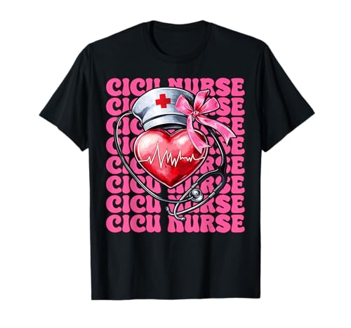 CICU Krankenschwester Herzkrankenschwester VICU ICU Kardiologie Mädchen Mama T-Shirt CICU Krankenschwester Herzkrankenschwester VICU ICU Kardiologie Mädchen Mama T-Shirt von Womens Coquette Bow Cardiac Nurse Cardiology Gifts
