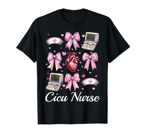 CICU Krankenschwester Herzkrankenschwester VICU ICU Kardiologie Mädchen Mama T-Shirt von Womens Coquette Bow Cardiac Nurse Cardiology Gifts