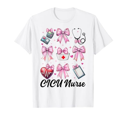 CICU Krankenschwester Herzkrankenschwester VICU ICU Kardiologie Mädchen Mama T-Shirt CICU Krankenschwester Herzkrankenschwester VICU ICU Kardiologie Mädchen Mama T-Shirt von Womens Coquette Bow Cardiac Nurse Cardiology Gifts