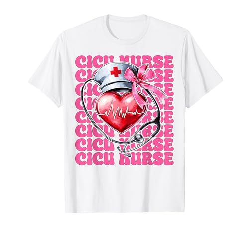 CICU Krankenschwester Herzkrankenschwester VICU ICU Kardiologie Mädchen Mama T-Shirt CICU Krankenschwester Herzkrankenschwester VICU ICU Kardiologie Mädchen Mama T-Shirt von Womens Coquette Bow Cardiac Nurse Cardiology Gifts