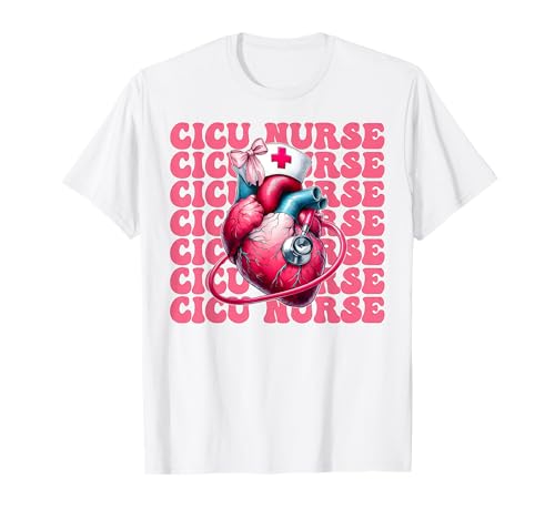 CICU Krankenschwester Herzkrankenschwester VICU ICU Kardiologie Mädchen Mama T-Shirt von Womens Coquette Bow Cardiac Nurse Cardiology Gifts