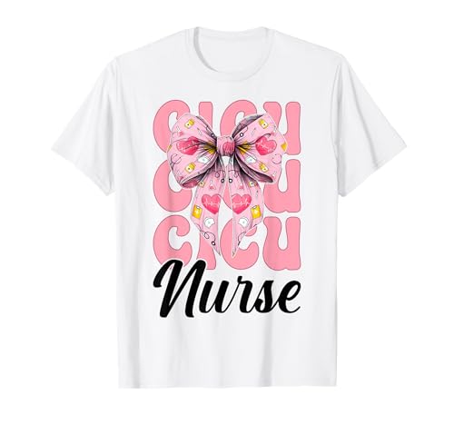 CICU Krankenschwester Herzkrankenschwester VICU ICU Kardiologie Mädchen Mama T-Shirt CICU Krankenschwester Herzkrankenschwester VICU ICU Kardiologie Mädchen Mama T-Shirt von Womens Coquette Bow Cardiac Nurse Cardiology Gifts