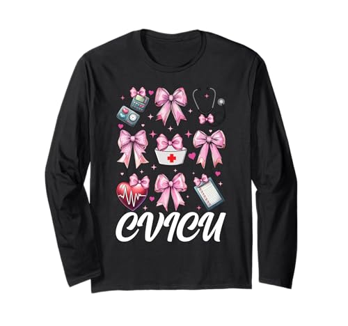 CVICU Herzkrankenschwester VICU ICU CICU Kardiologie Mädchen Mama Langarmshirt CVICU Herzkrankenschwester VICU ICU CICU Kardiologie Mädchen Mama Langarmshirt von Womens Coquette Bow Cardiac Nurse Cardiology Gifts