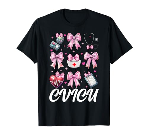 CVICU Herzkrankenschwester VICU ICU CICU Kardiologie Mädchen Mama T-Shirt CVICU Herzkrankenschwester VICU ICU CICU Kardiologie Mädchen Mama T-Shirt von Womens Coquette Bow Cardiac Nurse Cardiology Gifts