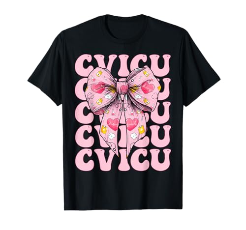 CVICU Herzkrankenschwester VICU ICU CICU Kardiologie Mädchen Mama T-Shirt von Womens Coquette Bow Cardiac Nurse Cardiology Gifts
