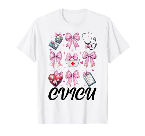 CVICU Herzkrankenschwester VICU ICU CICU Kardiologie Mädchen Mama T-Shirt von Womens Coquette Bow Cardiac Nurse Cardiology Gifts