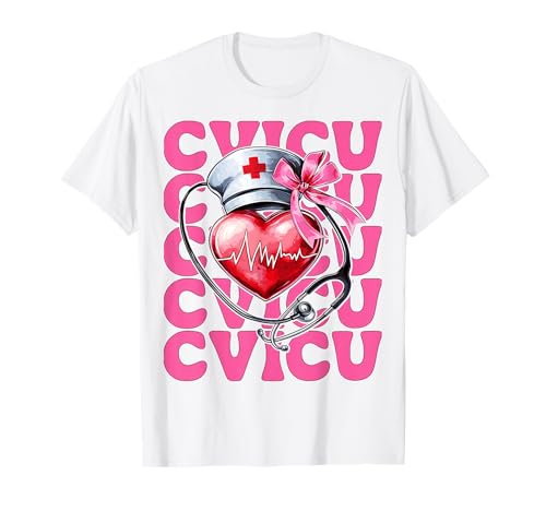 CVICU Herzkrankenschwester VICU ICU CICU Kardiologie Mädchen Mama T-Shirt von Womens Coquette Bow Cardiac Nurse Cardiology Gifts